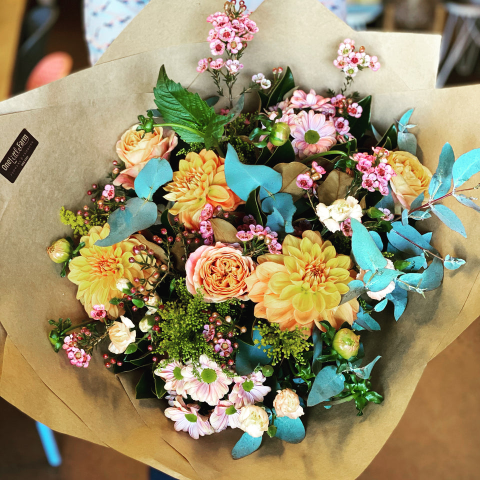 Large bouquet of flowers in pastel tones
