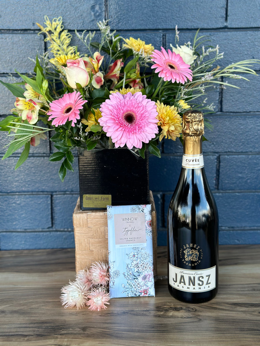 Flowers, Wine and Chocolate GIFT Hamper One Little Farm
