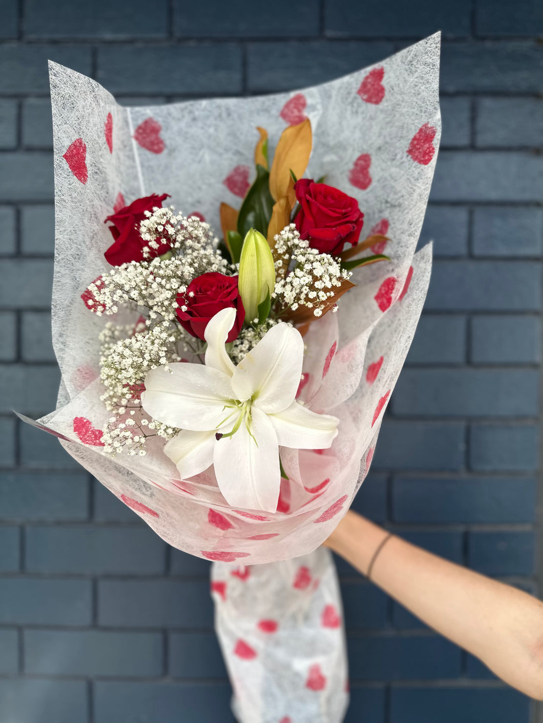 Valentine's Day - Red Roses and Lily Bouquet