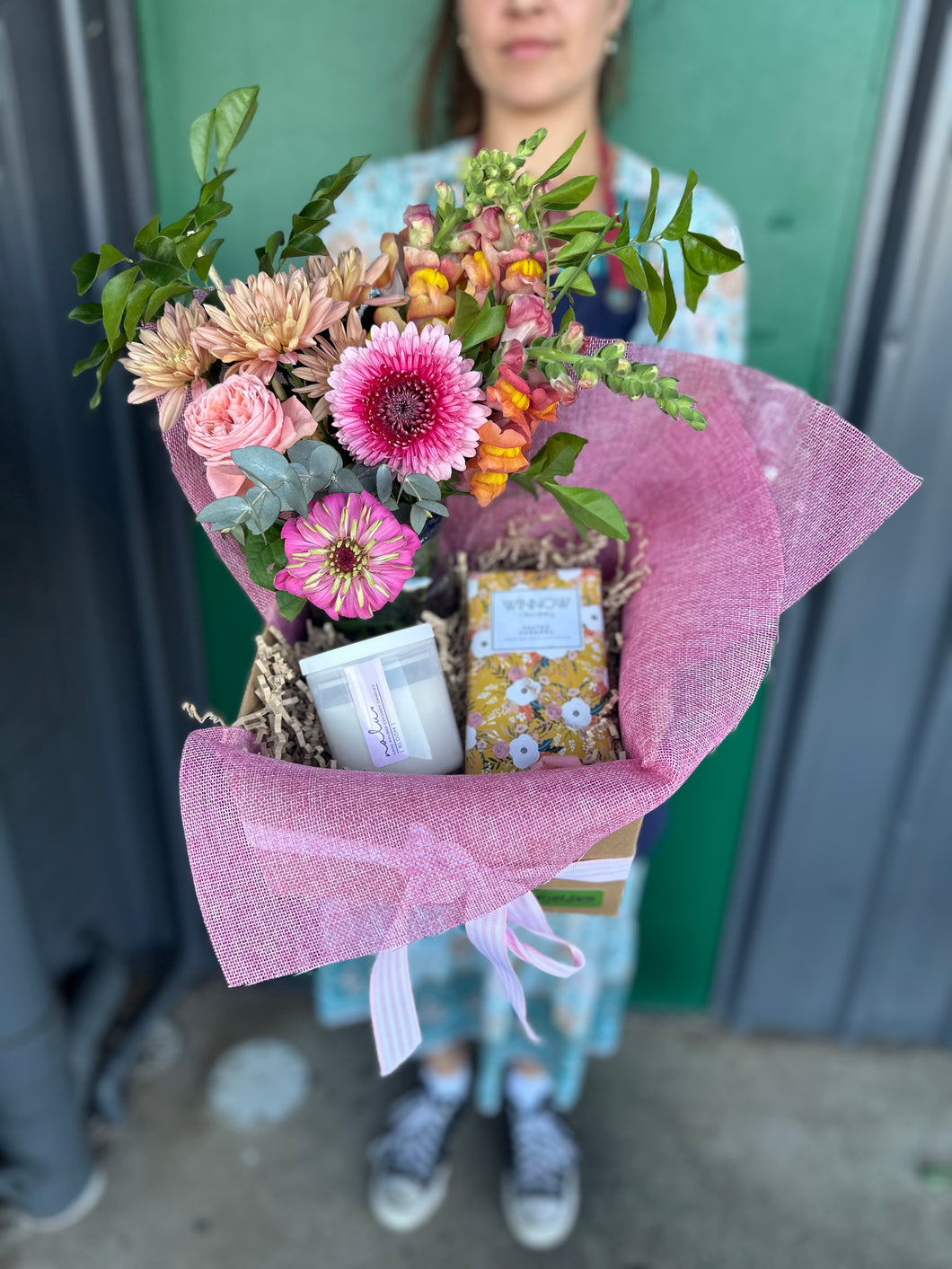 Flowers, Chocolate & Candle Bundle