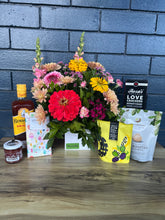 Load image into Gallery viewer, Flowers, Food and your Favourite Drink GIFT Hamper
