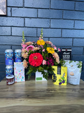 Load image into Gallery viewer, Flowers, Food and your Favourite Drink GIFT Hamper
